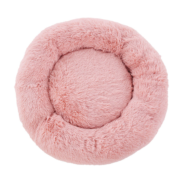 Large 90cm Plush Calming Pet Bed | Soft Removable Cover Dog Cat Bed - Pink