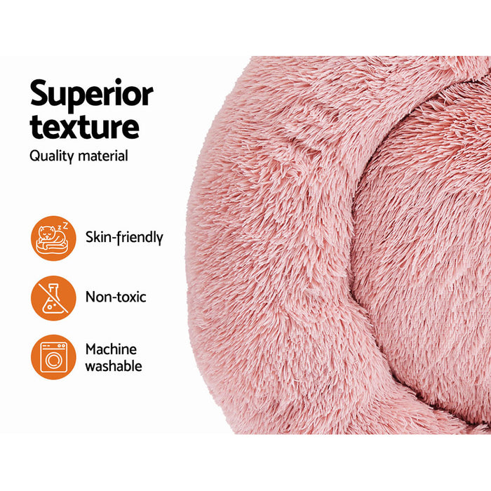 Large 90cm Plush Calming Pet Bed | Soft Removable Cover Dog Cat Bed - Pink