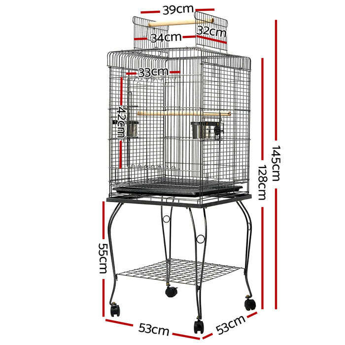 53cm Large Openable Top Bird Cage with Perch in Black by i.Pet
