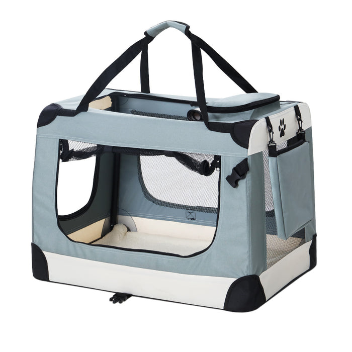 90 cm 2XL Portable Soft Crate Pet Carrier | Foldable Travel Dog Cat Carrier - Light Grey