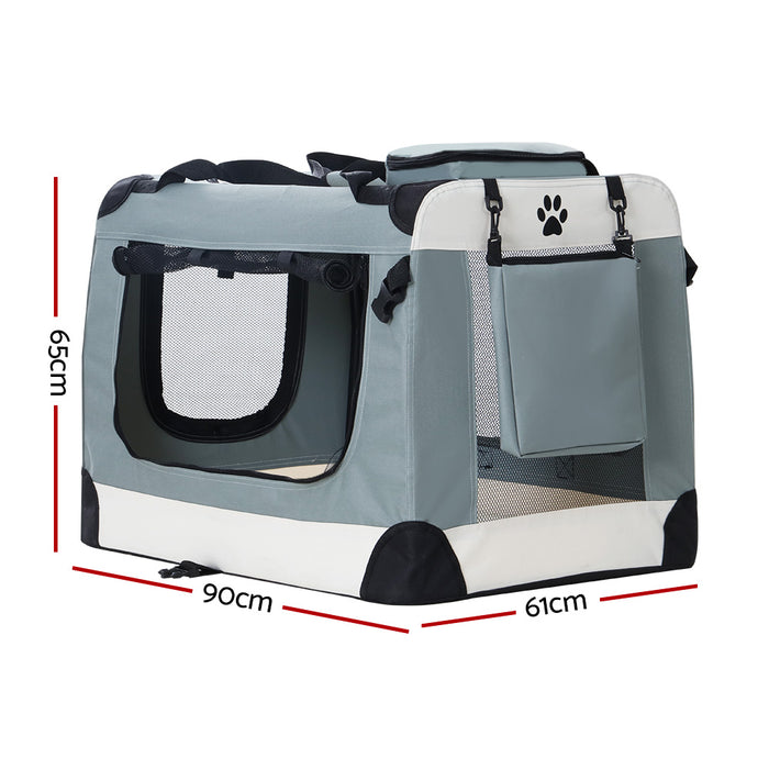 90 cm 2XL Portable Soft Crate Pet Carrier | Foldable Travel Dog Cat Carrier - Light Grey