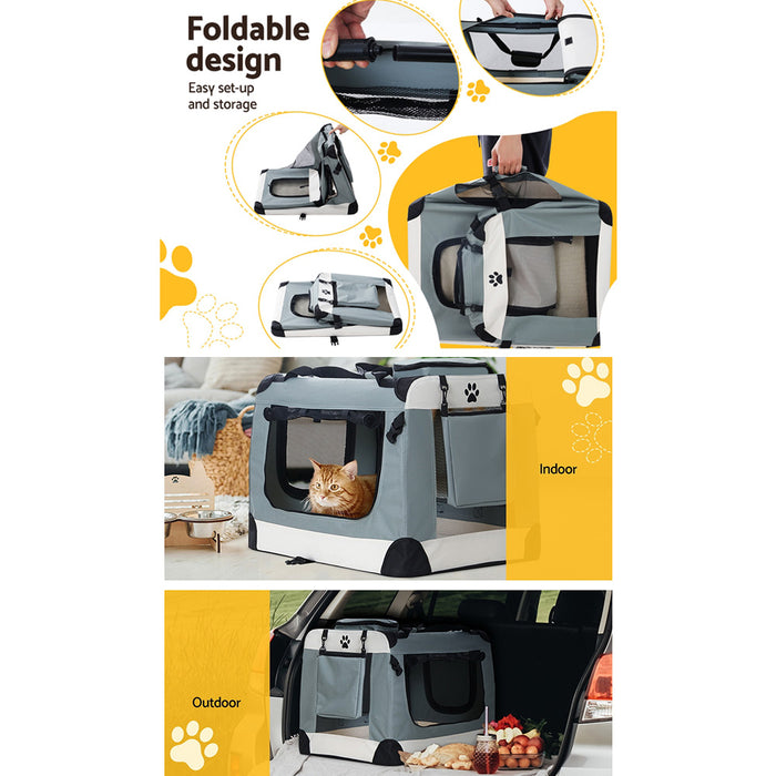 90 cm 2XL Portable Soft Crate Pet Carrier | Foldable Travel Dog Cat Carrier - Light Grey