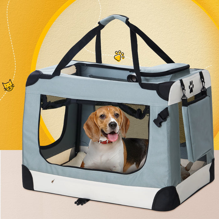 90 cm 2XL Portable Soft Crate Pet Carrier | Foldable Travel Dog Cat Carrier - Light Grey