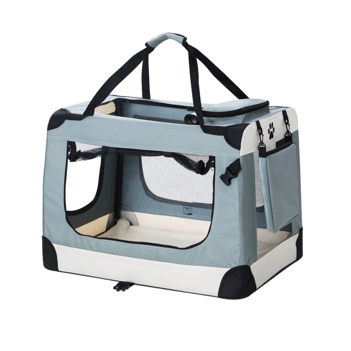 70cm Large Portable Soft Crate Pet Carrier | Foldable Travel Dog Cat Carrier - Light Grey