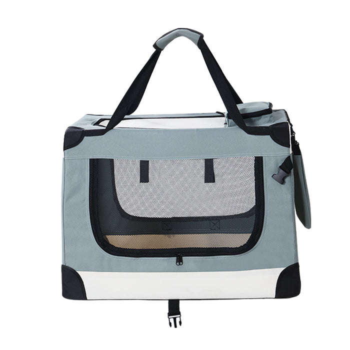 70cm Large Portable Soft Crate Pet Carrier | Foldable Travel Dog Cat Carrier - Light Grey