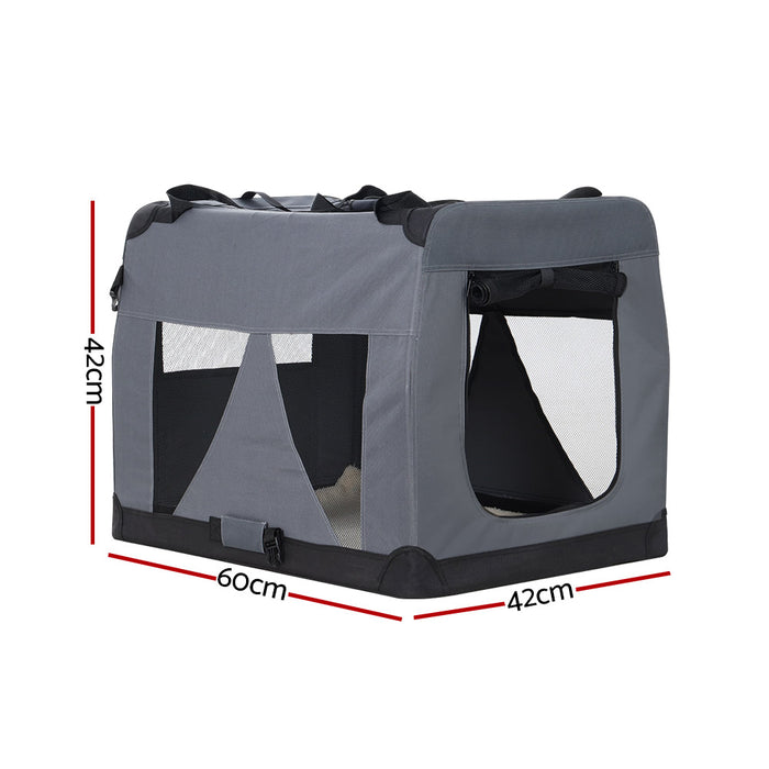 60cm Medium Portable Soft Crate Pet Carrier | Foldable Travel Dog Cat Carrier - Grey