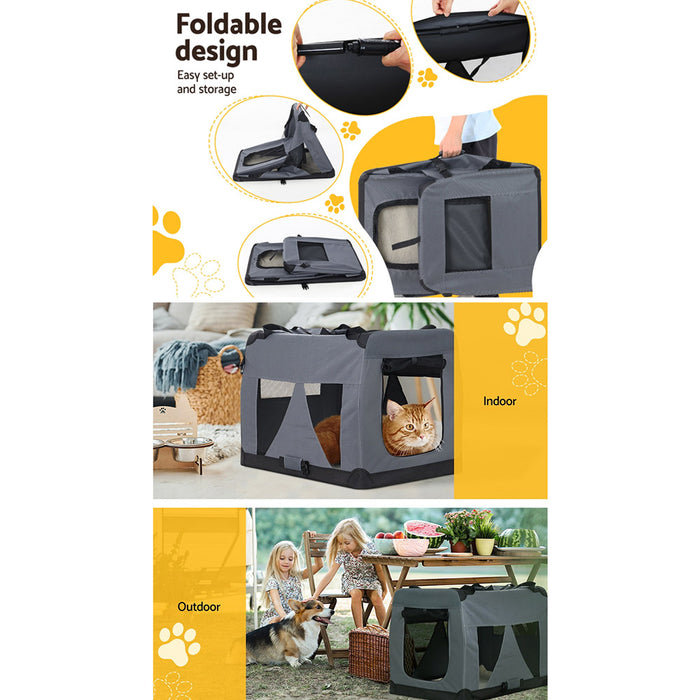 60cm Medium Portable Soft Crate Pet Carrier | Foldable Travel Dog Cat Carrier - Grey