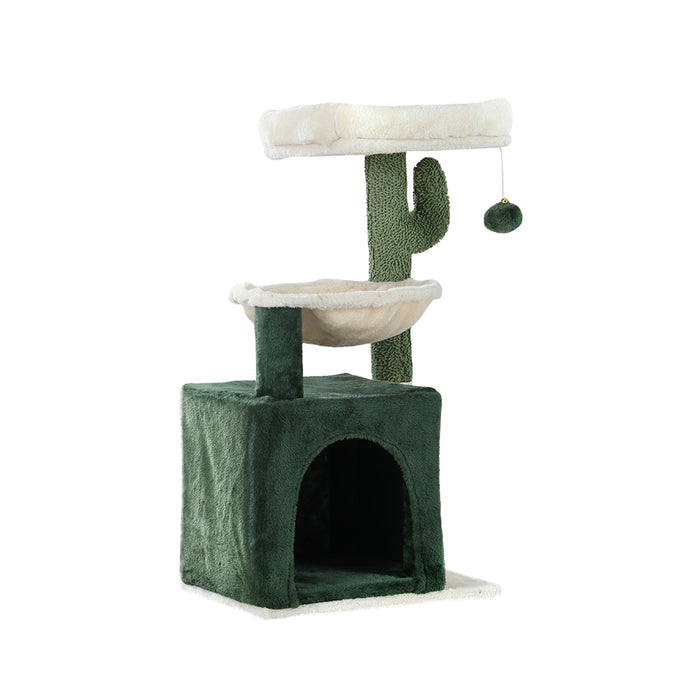 78cm Cat Tree Tower Scratching Post Scratcher | Cat Wood Condo House with Toys Green