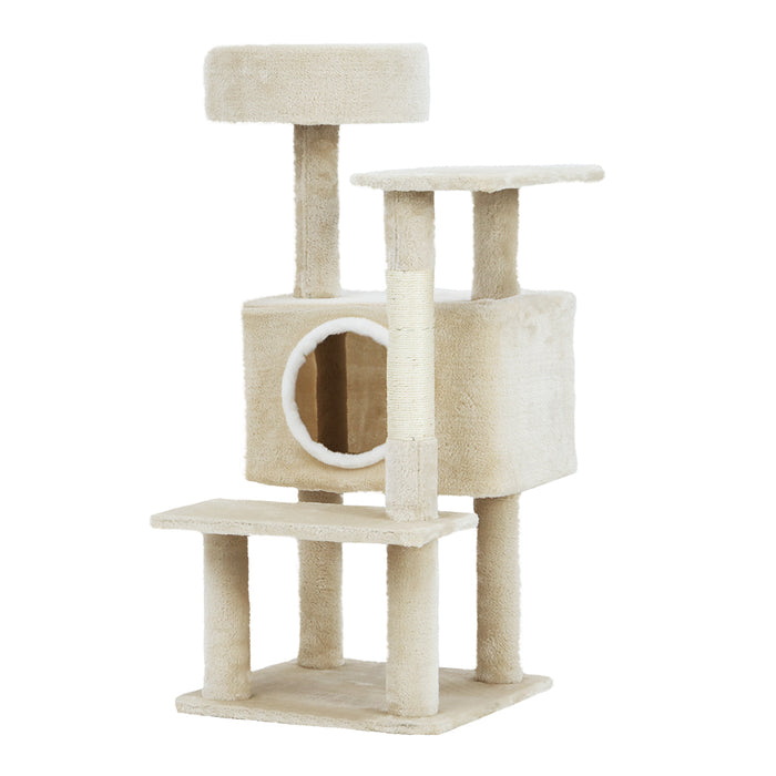 90cm Cat Tree Tower Scratching Post Scratcher | Cat Beige Wood Condo House Tree