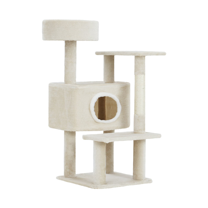 90cm Cat Tree Tower Scratching Post Scratcher | Cat Beige Wood Condo House Tree