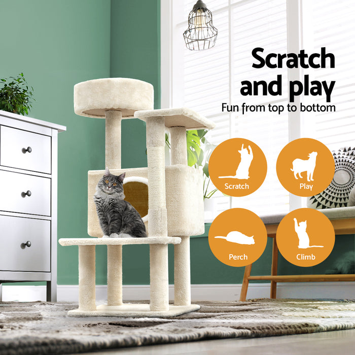 90cm Cat Tree Tower Scratching Post Scratcher | Cat Beige Wood Condo House Tree