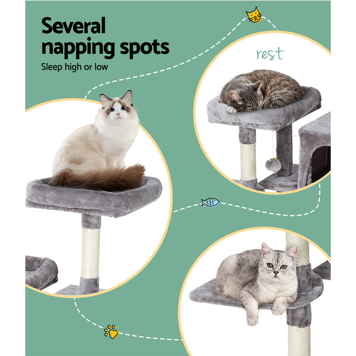 103cm Cat Tree Tower Scratching Post Scratcher | Multi Level Cat Condo Scratcher House Light Grey