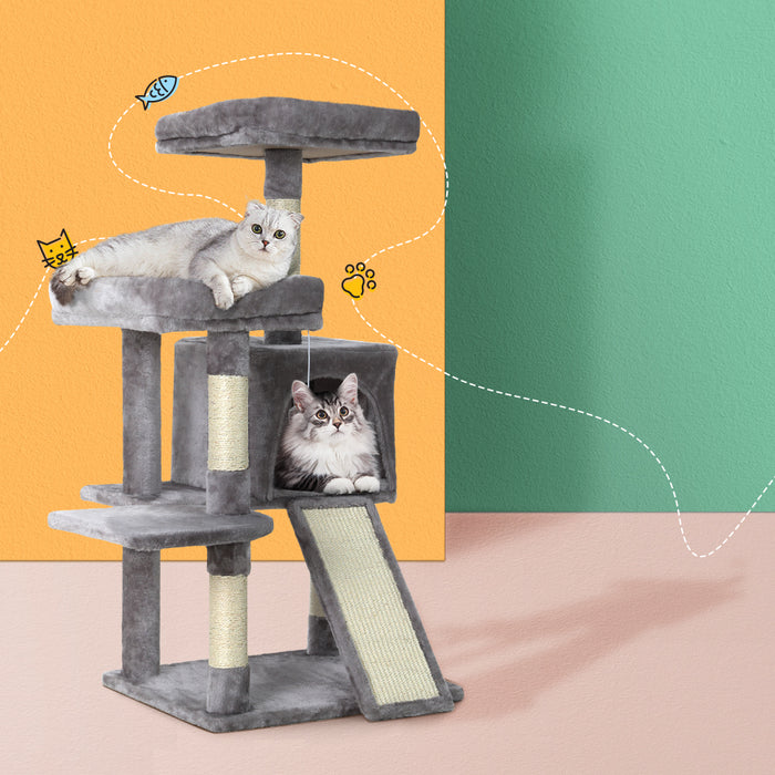 103cm Cat Tree Tower Scratching Post Scratcher | Multi Level Cat Condo Scratcher House Light Grey