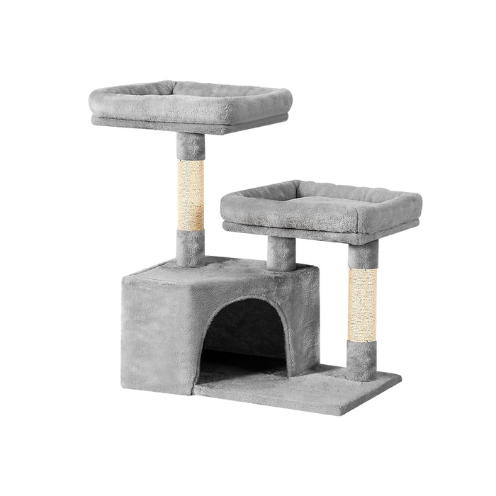 69cm Cat Tree Tower Scratching Post Scratcher | Light Grey Cat Wood Condo House Tree