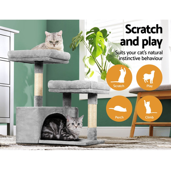 69cm Cat Tree Tower Scratching Post Scratcher | Light Grey Cat Wood Condo House Tree