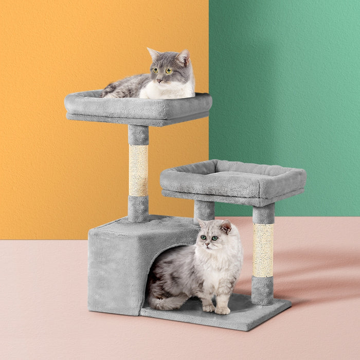 69cm Cat Tree Tower Scratching Post Scratcher | Light Grey Cat Wood Condo House Tree