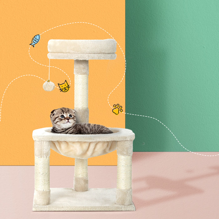 69cm Cat Tree Tower Scratching Post Scratcher | Cat Beige Wood Condo Tree House Hanging Toy