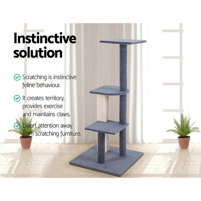 124cm Cat Tree Scratching Post Scratcher Tower | Wooden Multi Level Cat Condo House