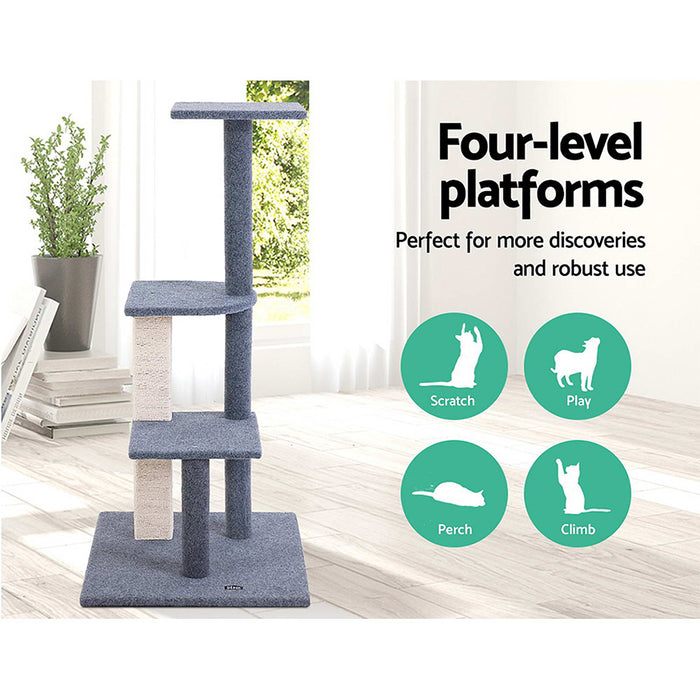 124cm Cat Tree Scratching Post Scratcher Tower | Wooden Multi Level Cat Condo House