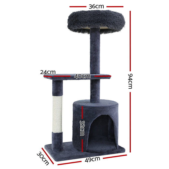 94cm Cat Tree Scratching Post Scratcher Tower | Multi Level Cat Condo House Grey