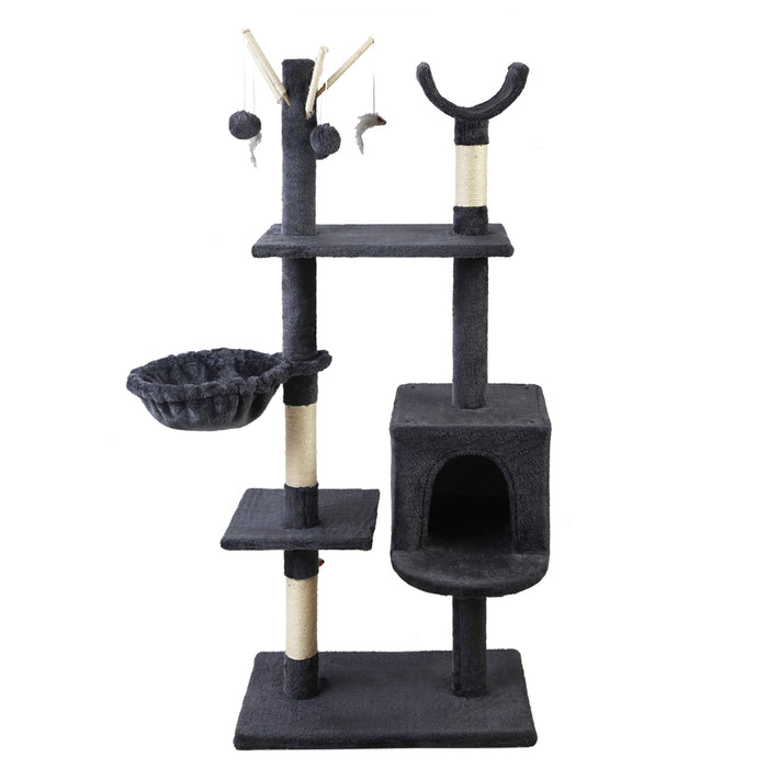 140cm Cat Tree Scratching Post Scratcher Tower | Multi Level Wooden Cat Condo House