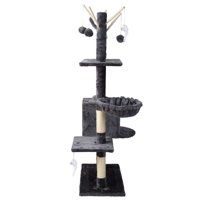 140cm Cat Tree Scratching Post Scratcher Tower | Multi Level Wooden Cat Condo House