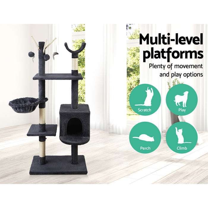 140cm Cat Tree Scratching Post Scratcher Tower | Multi Level Wooden Cat Condo House