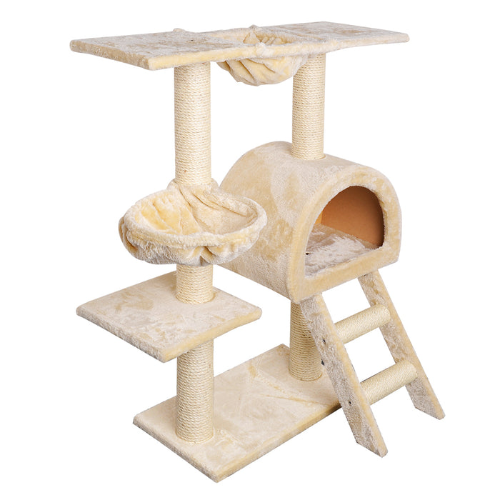 100cm Beige Cat Tree Scratching Post Scratcher Condo Tower | Multi Level With Stairs