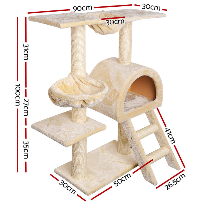 100cm Beige Cat Tree Scratching Post Scratcher Condo Tower | Multi Level With Stairs