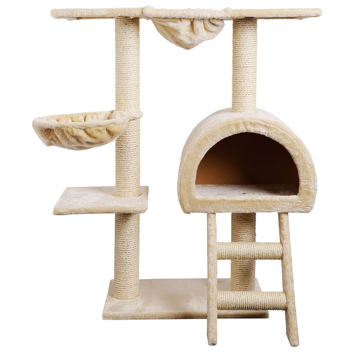 100cm Beige Cat Tree Scratching Post Scratcher Condo Tower | Multi Level With Stairs