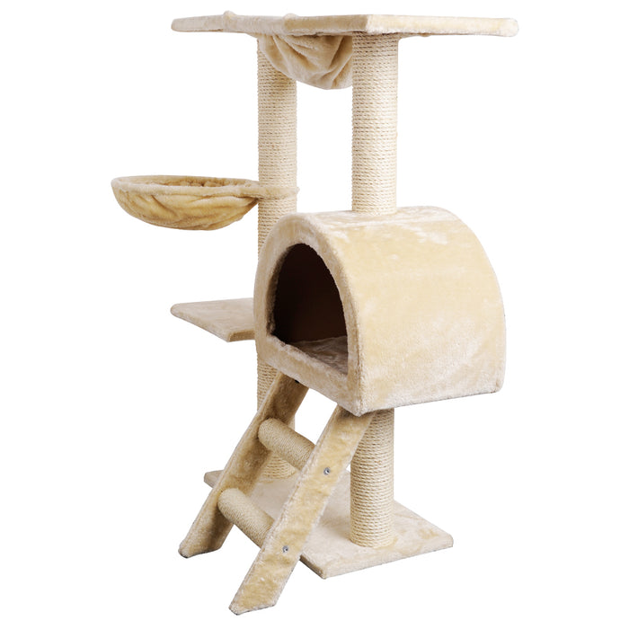 100cm Beige Cat Tree Scratching Post Scratcher Condo Tower | Multi Level With Stairs