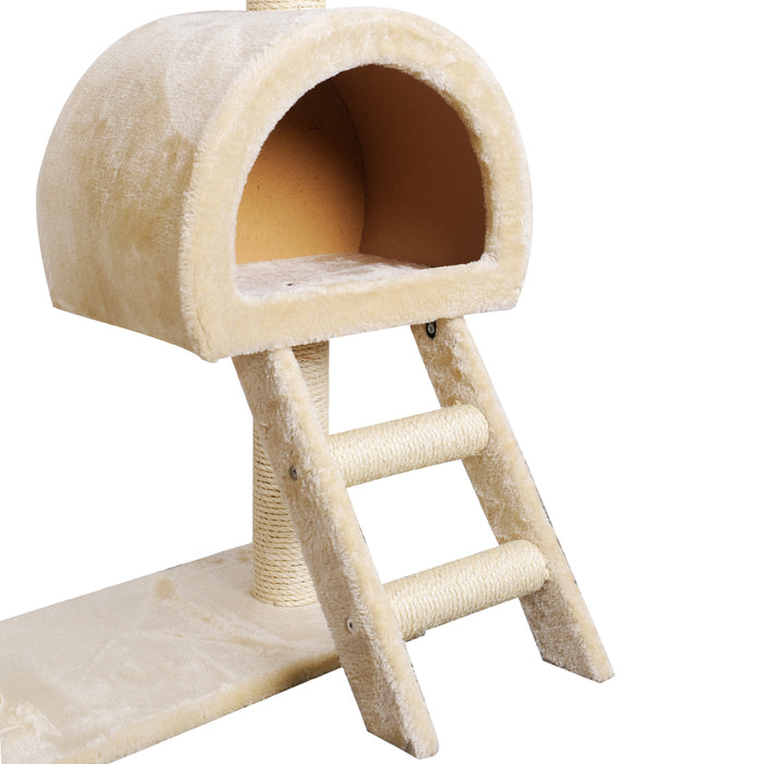 100cm Beige Cat Tree Scratching Post Scratcher Condo Tower | Multi Level With Stairs