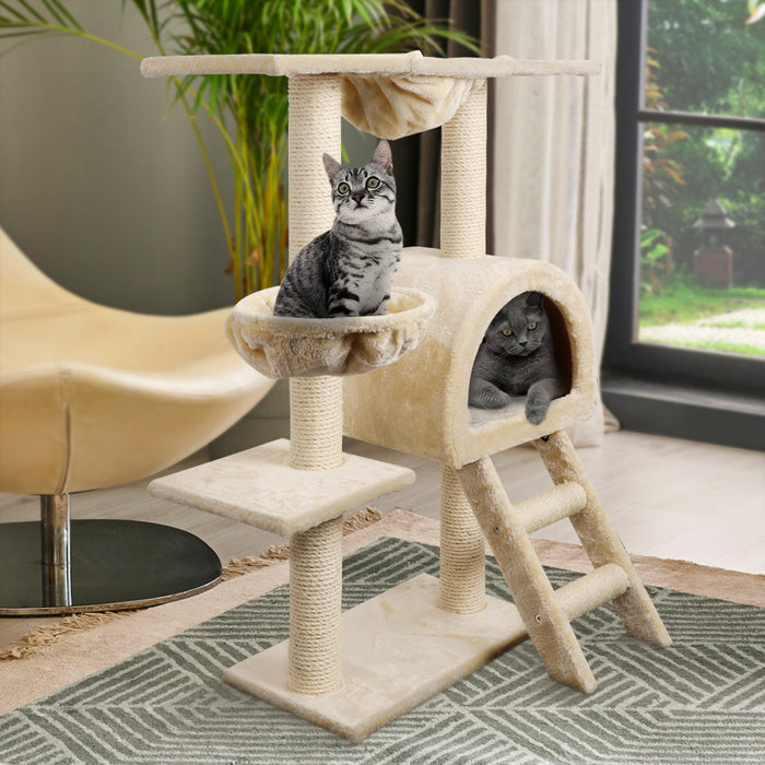 100cm Beige Cat Tree Scratching Post Scratcher Condo Tower | Multi Level With Stairs