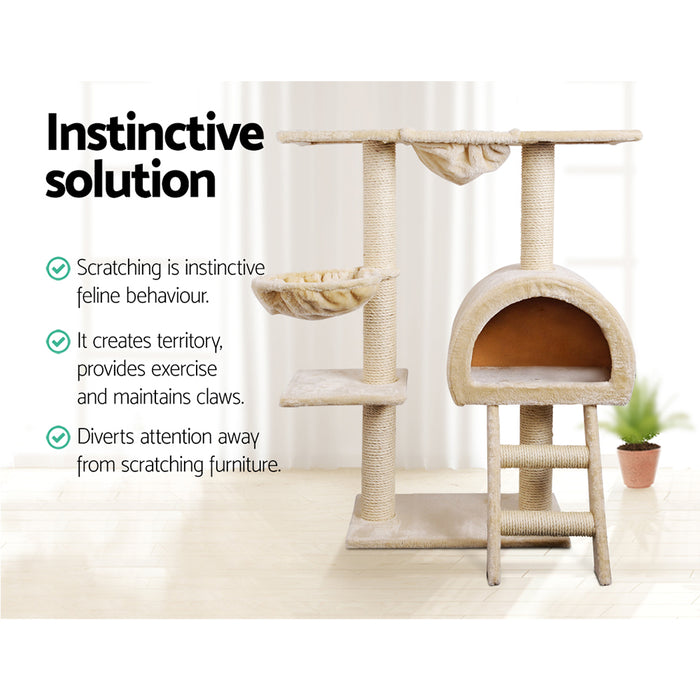 100cm Beige Cat Tree Scratching Post Scratcher Condo Tower | Multi Level With Stairs