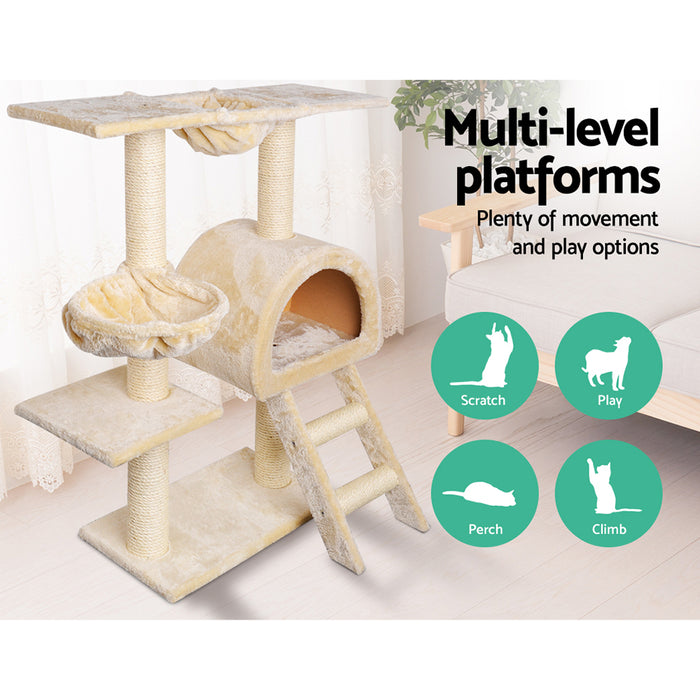 100cm Beige Cat Tree Scratching Post Scratcher Condo Tower | Multi Level With Stairs