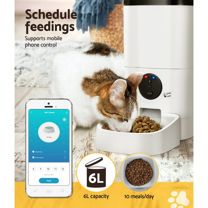 Wifi Control 6L Automatic Pet Feeder | Dog Cat Feeder FHD Video Smart Food Release