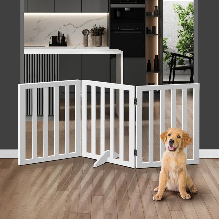 Premium White Wooden Foldable Pet Gate | Modern Dog Fence | 3/4/6 Pet Safety Gate