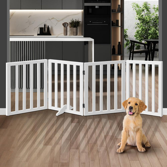 Premium White Wooden Foldable Pet Gate | Modern Dog Fence | 3/4/6 Pet Safety Gate