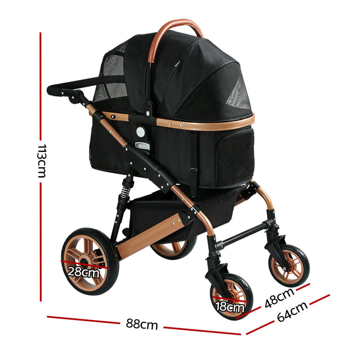 3 in 1 Pushchair Pet Stroller Pram | Foldable Large Dog Cat Travel Carrier