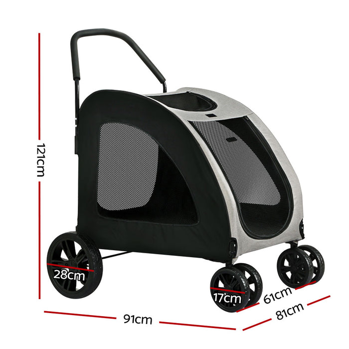 4 Wheel Pet Stroller Pram | Foldable Large Dog Cat Travel Carrier