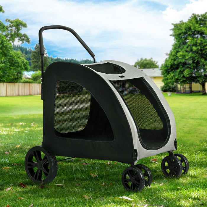 4 Wheel Pet Stroller Pram | Foldable Large Dog Cat Travel Carrier