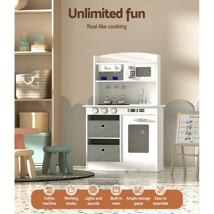 Funzee Kids Interactive White Kitchen Pretend Playset | Childrens Fun Pretend Play Kitchen