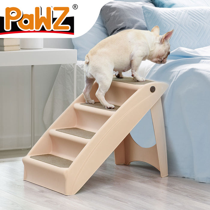 Pawzee 4 Tier Pet Stairs Ramp | Portable Pet Stairs Ladder in Brown