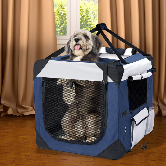 Pawzee Pet Carrier Bag | Dog Puppy Travel Crate | Blue Large