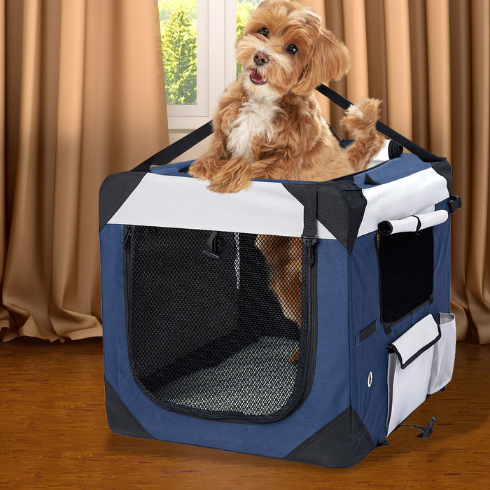 Pawzee Pet Carrier Bag | Dog Puppy Travel Crate | Blue Medium