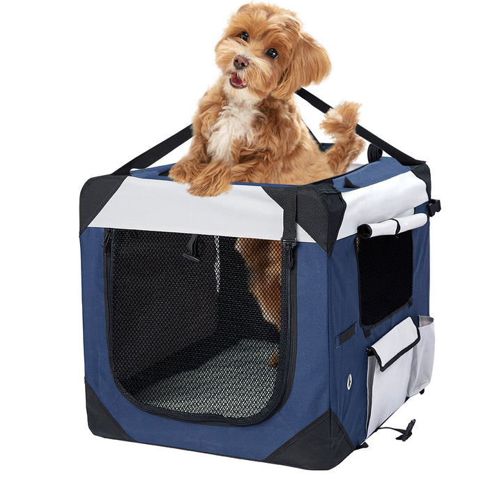 Pawzee Pet Carrier Bag | Dog Puppy Travel Crate | Blue Medium