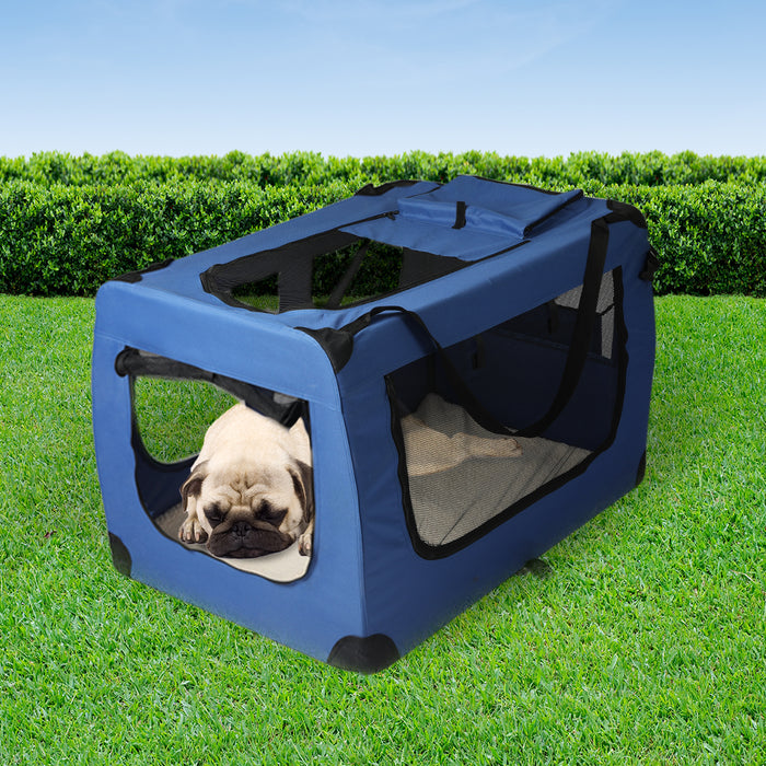 Deluxe Pet Travel Carrier | Folding Soft Sided Dog Crate | Blue Medium