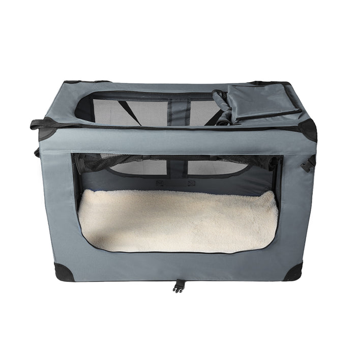 Deluxe Pet Travel Carrier | Folding Soft Sided Dog Crate | Grey Medium