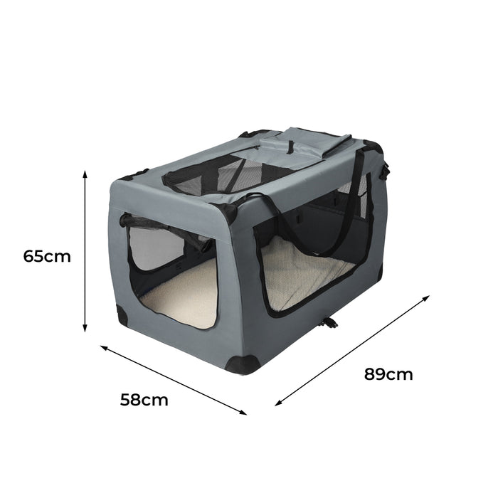 Deluxe Pet Travel Carrier | Folding Soft Sided Dog Crate | Grey Medium