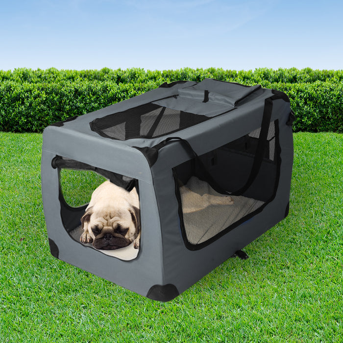 Deluxe Pet Travel Carrier | Folding Soft Sided Dog Crate | Grey Medium